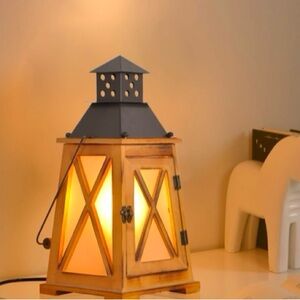 Antique Wood Electric Lantern Light table lamp